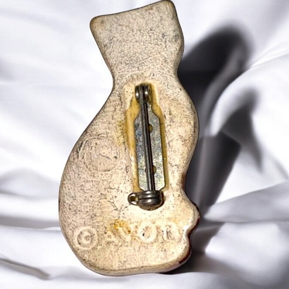 Vintage Avon Iridescent Enamel Ceramic Cat Brooch - Picture 3 of 3